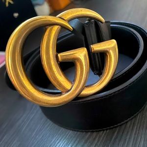 “GUCCI” Black Calfskin Double G Belt 90 36